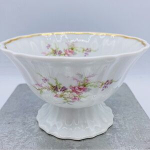 Antique Haviland Limoges Small White Porcelain Bowl Floral Design Gold Accents